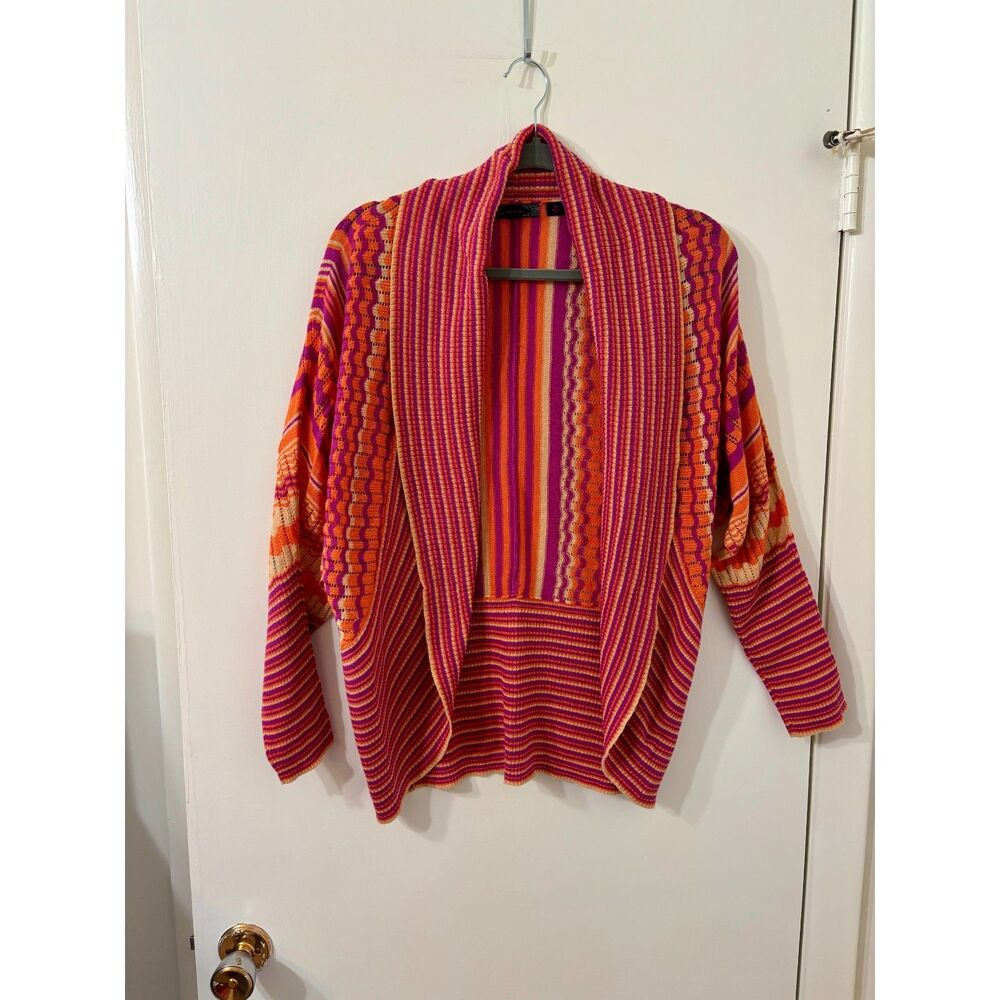 J W Style Womens M 100 % Cotton Purple/Orange Dolman Sleeve Open Front Cardigan